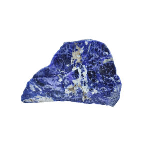 Blaue Sodalith Edelstein-Scheibe mit weißen Kristall-Linien.