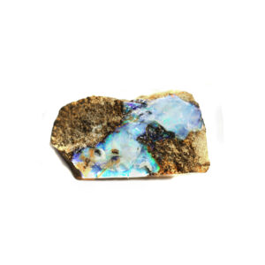 Boulder-Opal mit braunem Muttergestein & für Opal typische, bunte, schillernde Kristall-Areale.