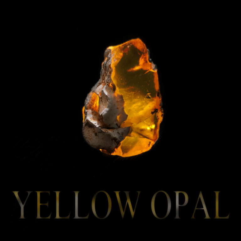 Gelber Opal auf schwarzem Hintergrund mit Beschriftung "YELLOW OPAL"