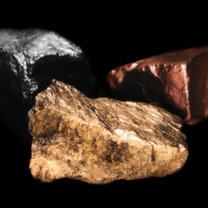 Ansicht eines Gold, Kupfer & Eisenstückes. Symbolbild für Orgonit Metalle & welche Metalle sich für Orgonite eignen.