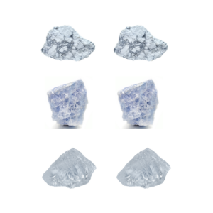 Wasserstein-Set bestehend aus Magnesit, Blauem Calcit & Girasol Rohsteinen.