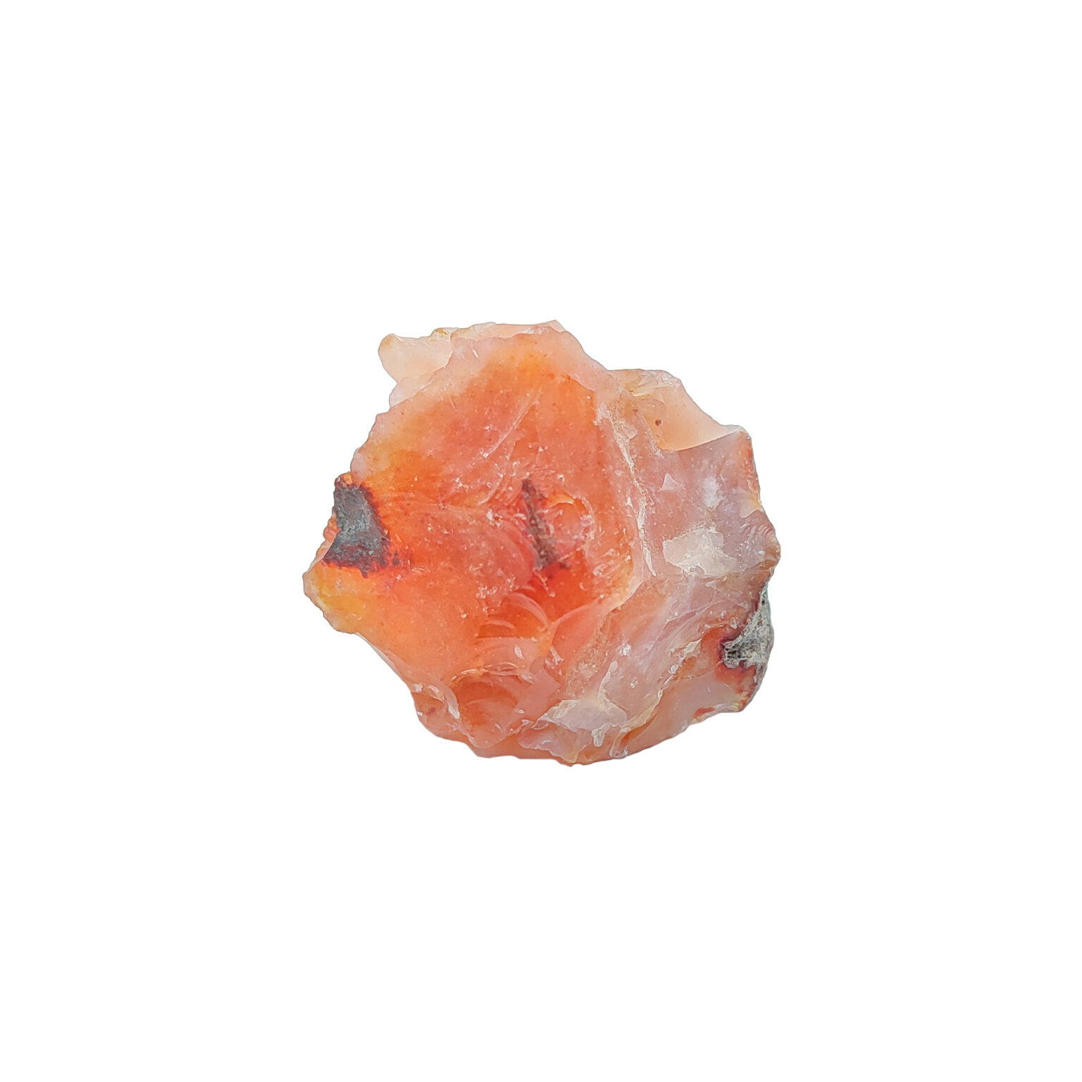 Intensiv orangener Karneol mit verspielter Kristallstruktur & weißen Quarzarealen.