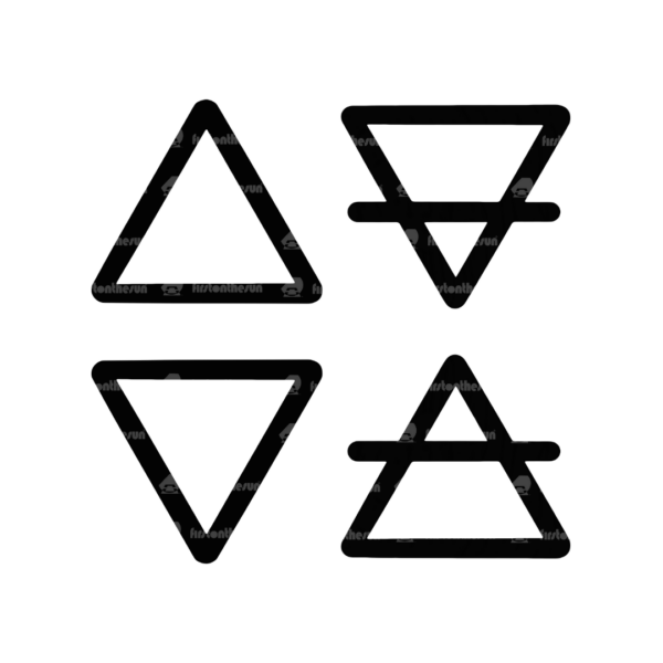 Die Abbildung der alchemistischen Symbole Erde, Wasser, Feuer & Erde in Schwarz. Dieses Stockfoto ist mit einem Wasserzeichen geschützt.