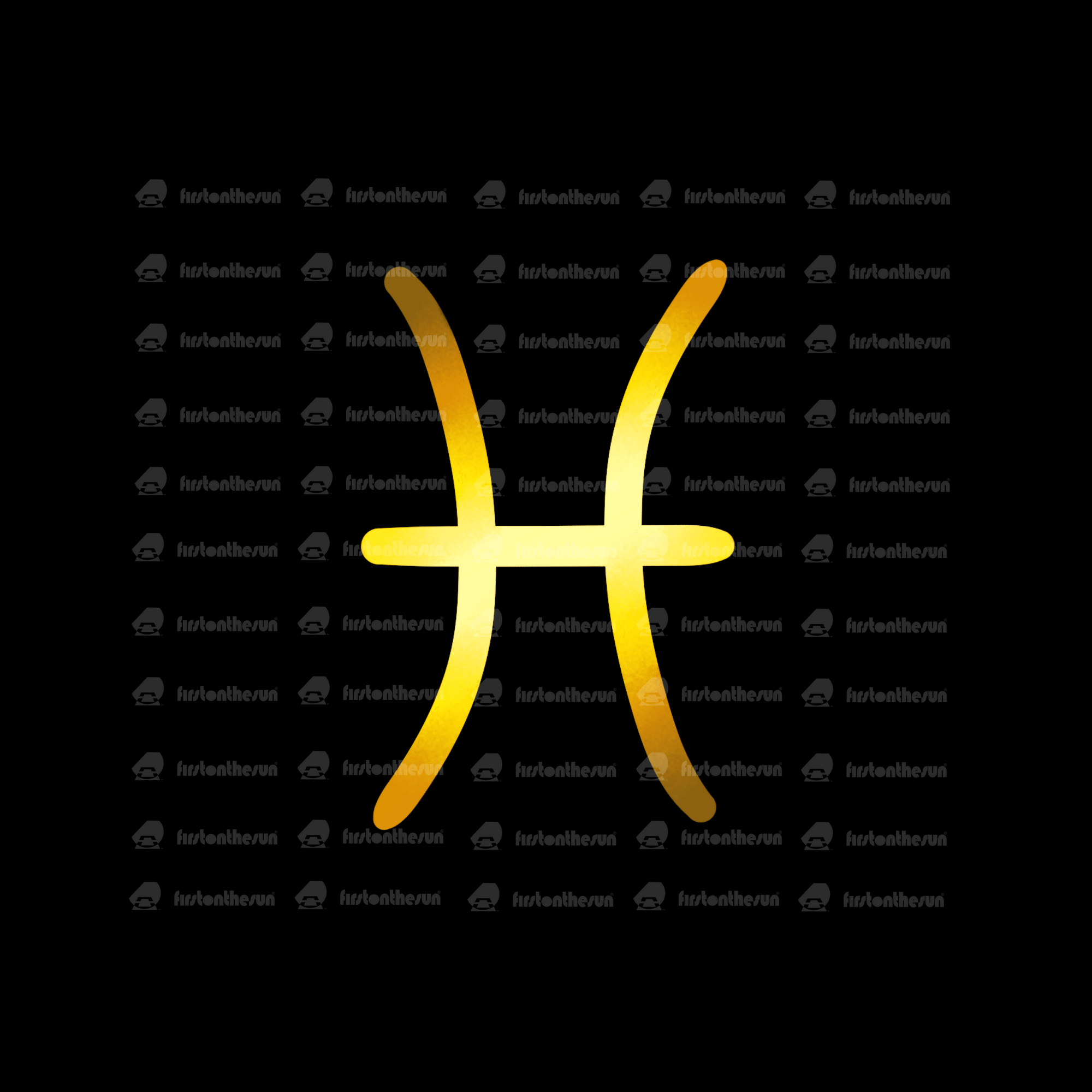 Das alchemistische Symbol des Sternzeichen Fische in Gold mit firstonthesun Wasserzeichen.