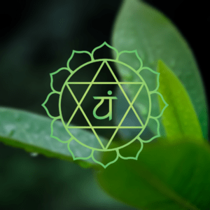 Das buddhistische Symbol für das Herzchakra in grün auf grünem Blatt Hintergrund. Symbolbild für einen Beitrag über die spirituelle Bedeutung von Anahata.