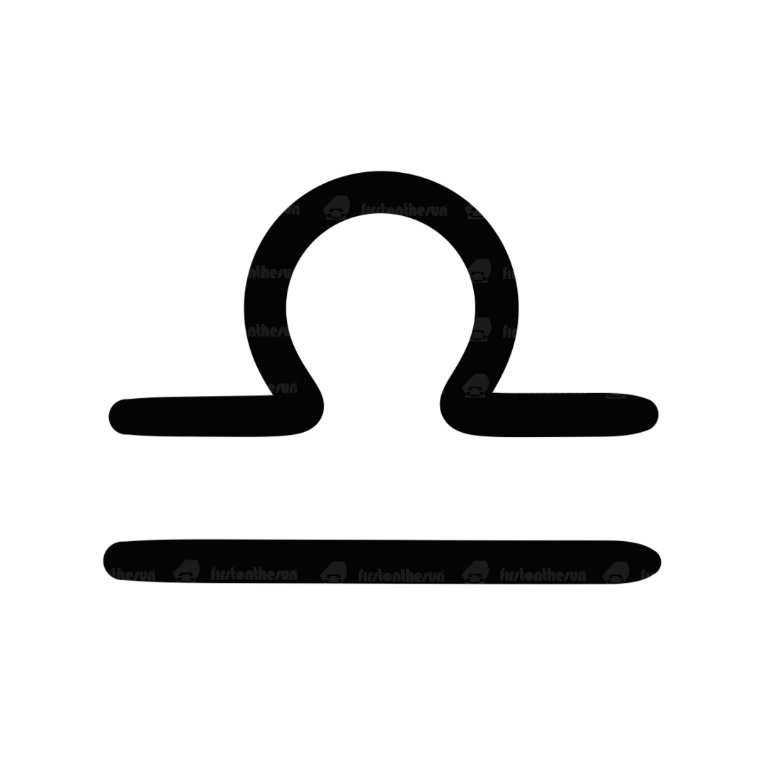 Das alchemistische Symbol des Sternzeichen Waage in Schwarz mit firstonthesun Wasserzeichen.
