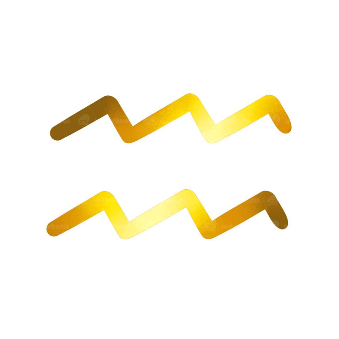 Das alchemistische Symbol des Sternzeichen Wassermann in Gold mit firstonthesun Wasserzeichen.