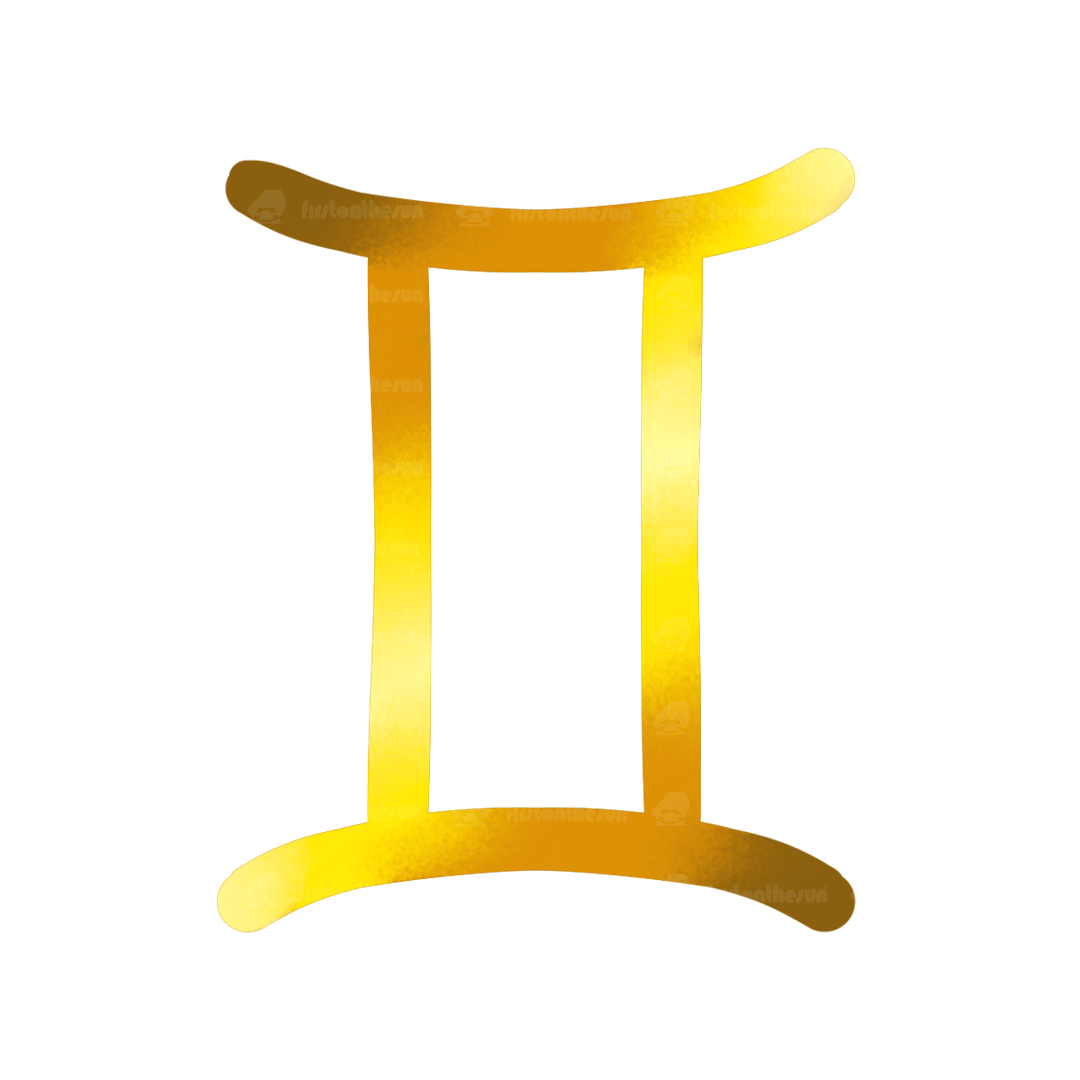 Das alchemistische Symbol des Sternzeichen Zwilling in Gold mit firstonthesun Wasserzeichen.