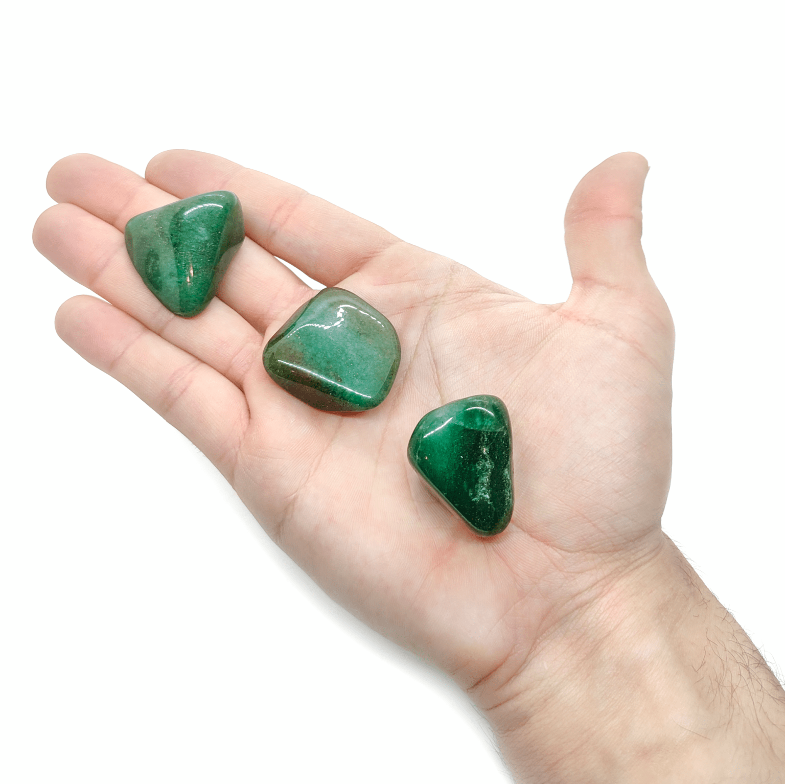 3 grüne Aventurin Trommelsteine aus unserem Online-Shop.
