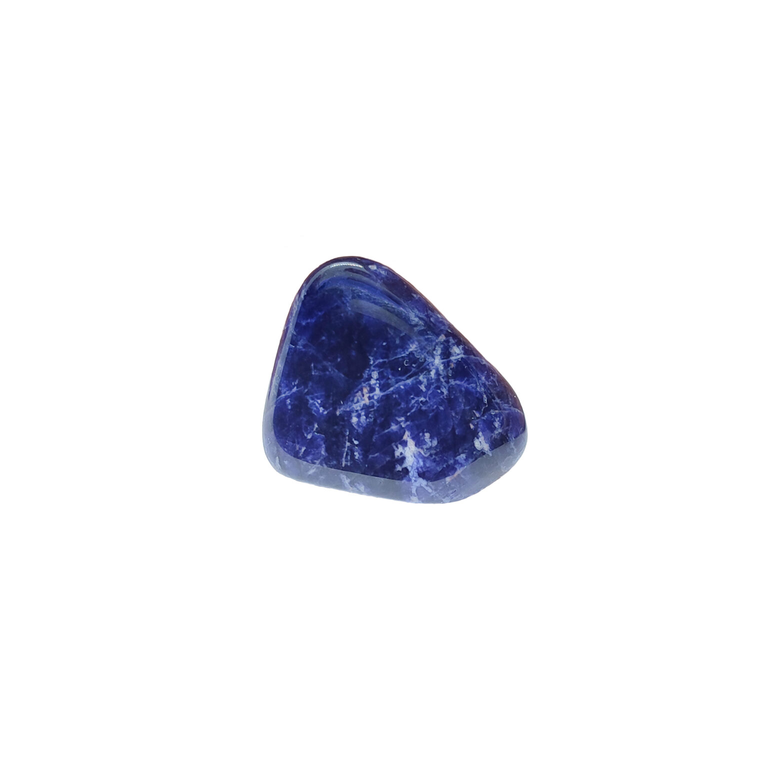 Intensiv blauer Sodalith Trommelstein mit weißen Kristall-Adern.