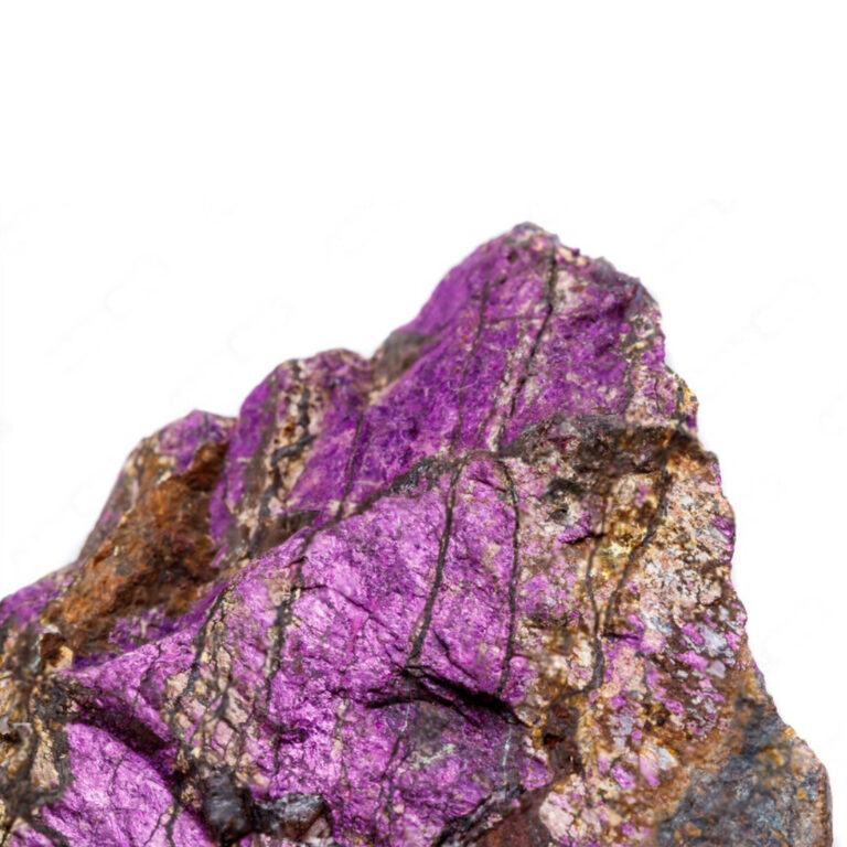 Intensiv violetter Purpurit (Heterosit) Kristall als unbehandelter Rohstein.