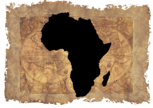 Silhouette des afrikanischen Kontinents auf einer antiken Weltkarte.