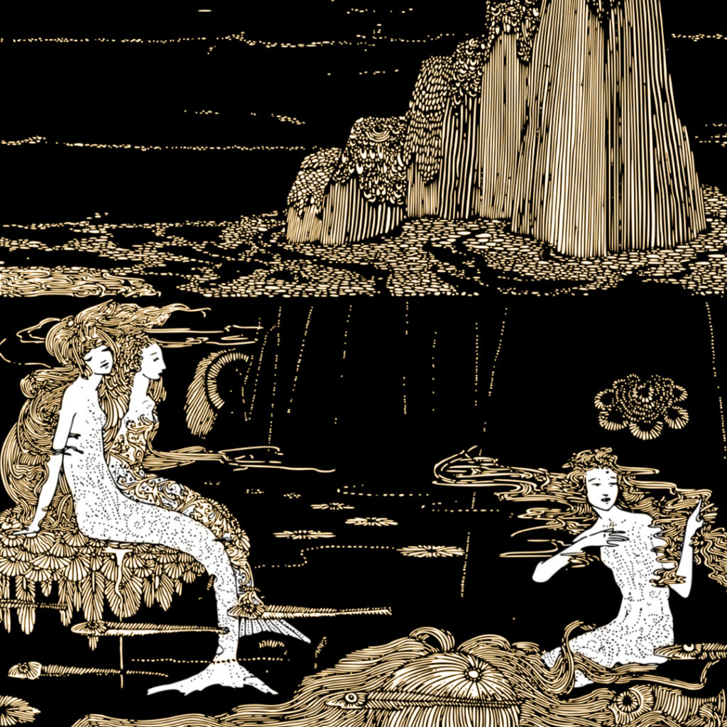 Esoterische Illustration von Meerjungfrauen. Symbolbild für Fabelwesen.