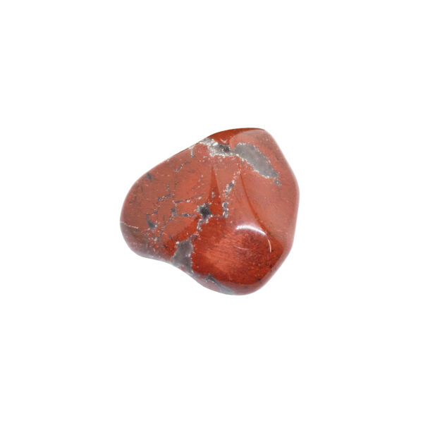 Ziegelfarbener roter Jaspis Trommelstein mit weißen Quarzkristall Arealen.