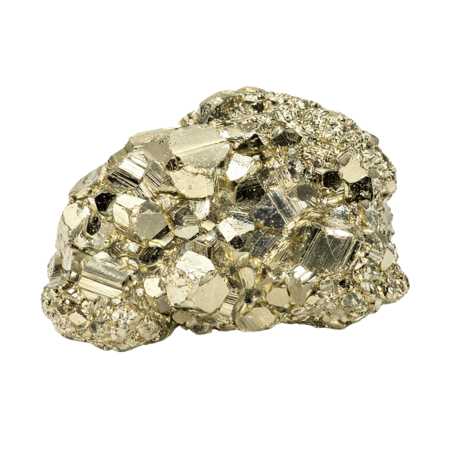 Gold/Silber glänzende Pyrit Kristalle. Dieser Edelstein ist roh & unbehandelt.