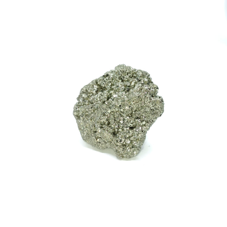 Unbehandelter gold/grauer Pyrit-Rohstein mit glitzernden Kristallen.