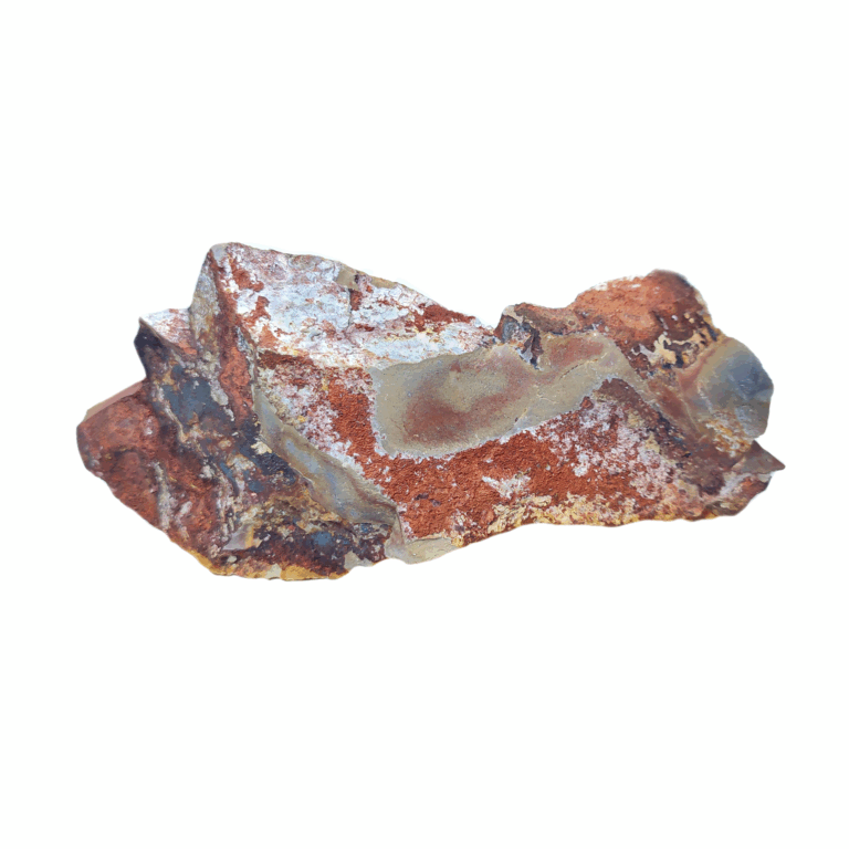 Ein rötlich, braun, weiß & grauer Regenbogenjaspis Roh Kristall.