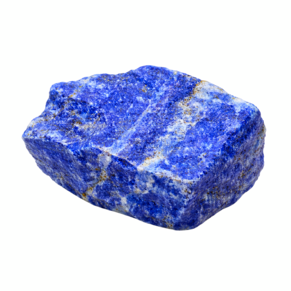 Blauer Lapislazuli Rohstein mit goldener Pyrit Maserung.