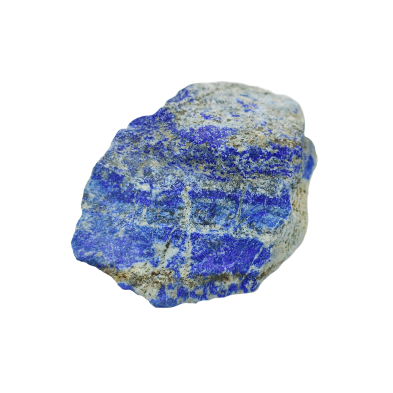 Blauer Lapislazuli Rohstein mit goldener Pyrit Maserung.
