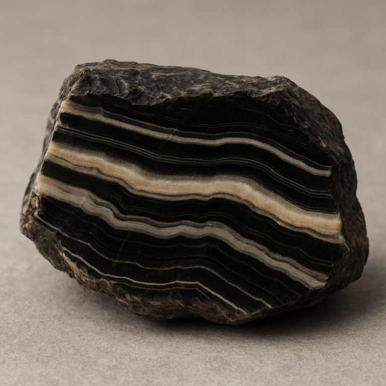 Ein schwarz & beige gebänderter Sardonyx Rohstein.